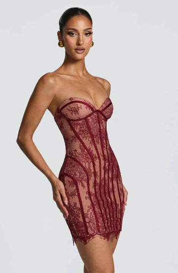 Lace Detail Tube Mini Dress