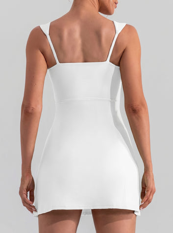 Square Neck Sleeveless Slit Mini Active Dress