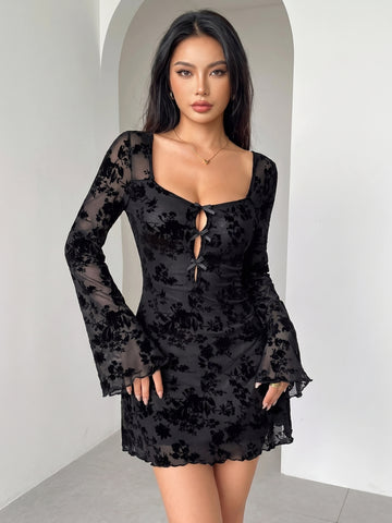 Lace Flare Sleeve Mini Dress