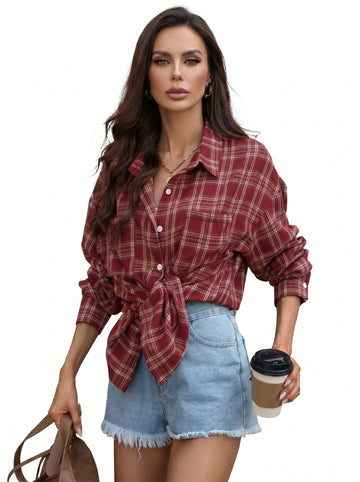 Plaid Button-Down Long Sleeve Shirt