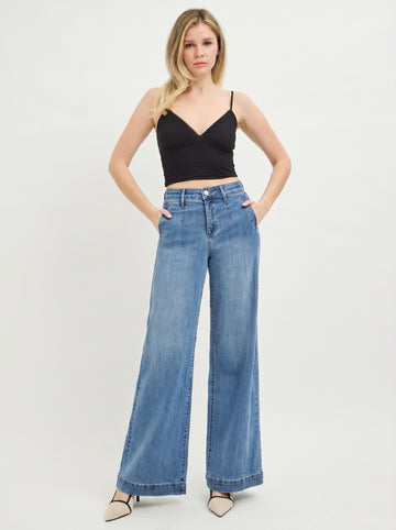 RISEN Tummy Control Elastic Band High Rise Wide Jeans