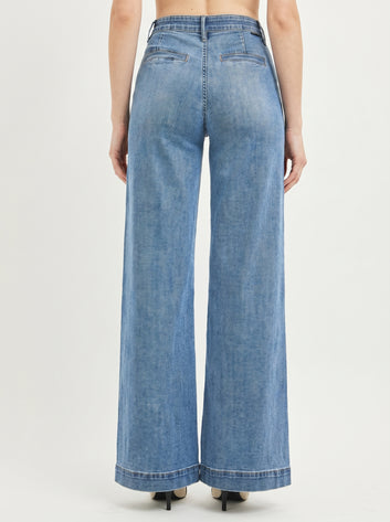 RISEN Tummy Control Elastic Band High Rise Wide Jeans