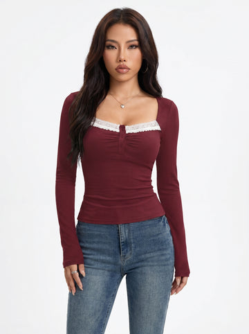 Lace Trim Long Sleeve T-Shirt