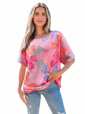 Printed Waffle Knit Oversized T-Shirt
