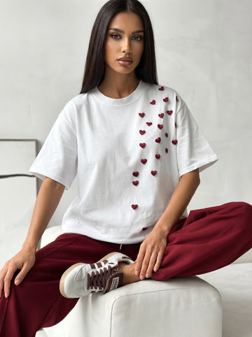 Plus Size Heart Round Neck Short Sleeve T-Shirt