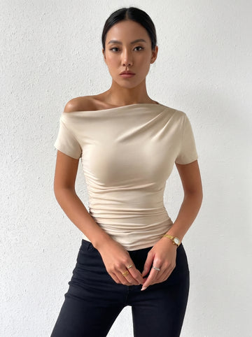 Single Shoulder Short Sleeve T-Shirt