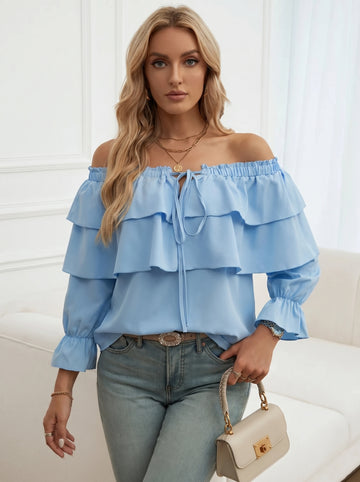 Off-Shoulder Flounce Sleeve Blouse