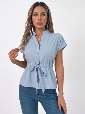 Tie Waist Button-Down Shirt