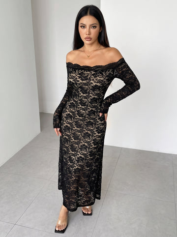 Off-Shoulder Lace Maxi Dress