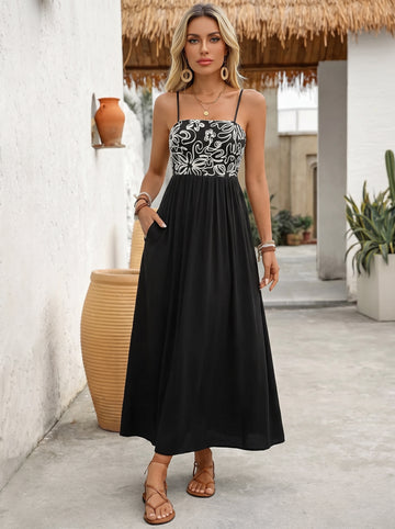 Smocked Midi Cami Dress with Pockets