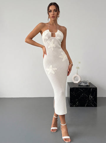 Crochet Backless Midi Knit Dress