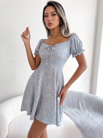 Ditsy Floral Drawstring A-Line Dress