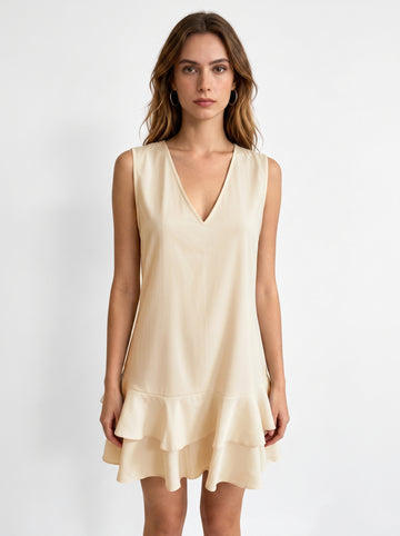 Full Size Sleeveless V-Neck Tiered Ruffle Mini Dress Plus Size