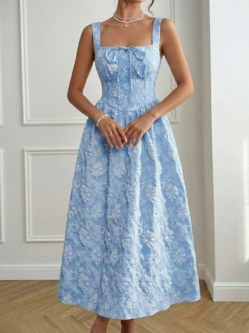 Floral Tie-Front A-Line Midi Dress Floral Tie-Front A-Line Midi Dress