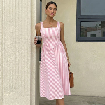 Striped Square Neck Midi Dress